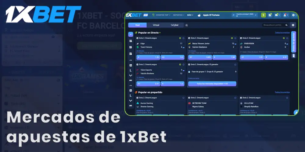 Información sobre los mercados de apuestas de 1xBet