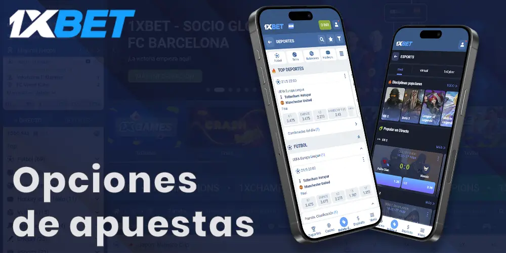 ¿Cuáles son las opciones de apuesta en la aplicación 1xBet?